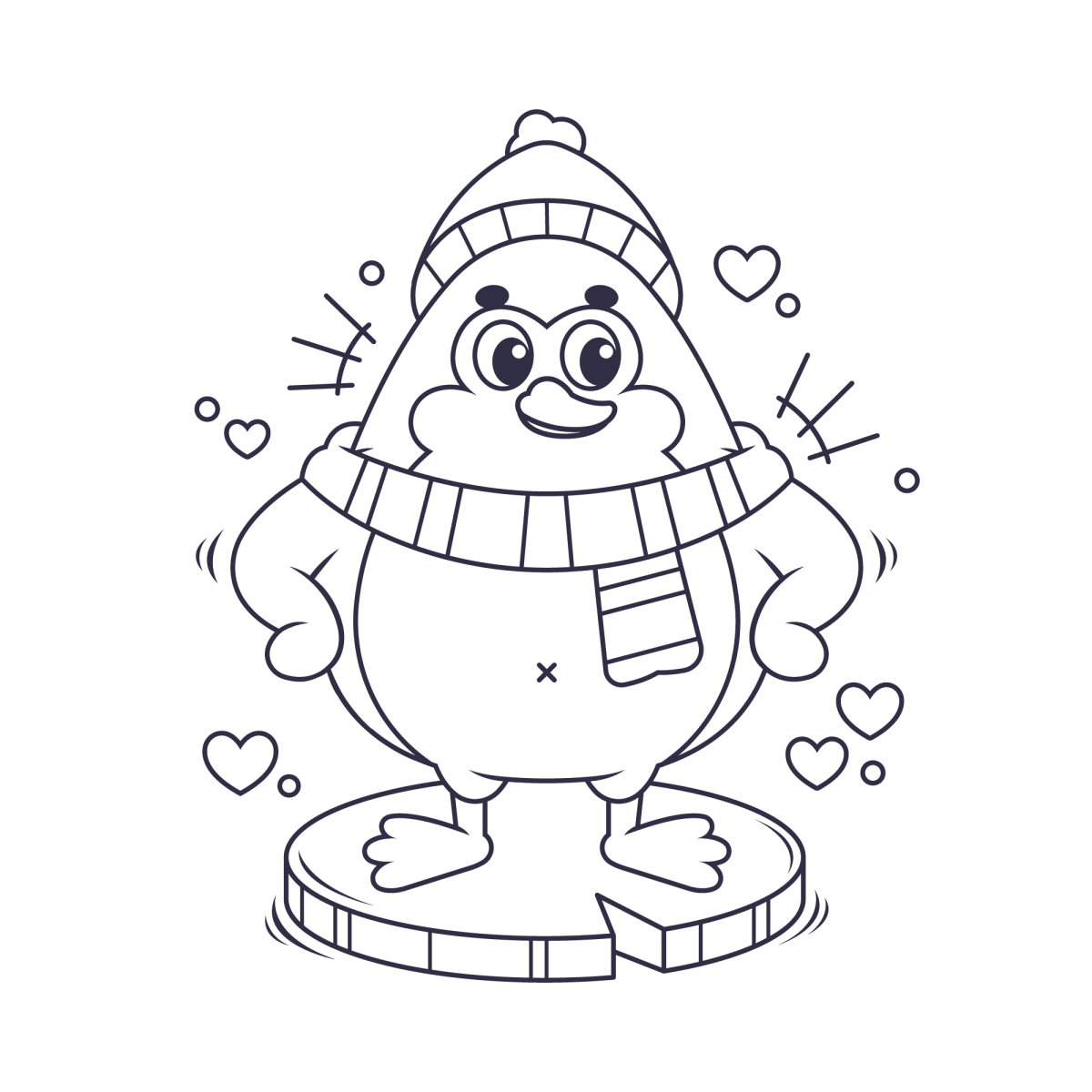 Pinguim de gorro com caneca de chocolate quente para colorir