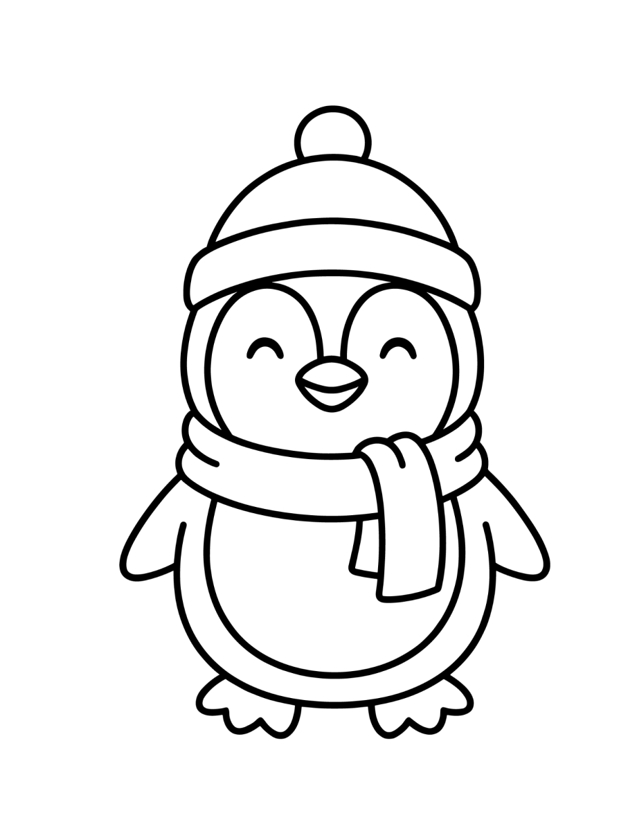 Pinguim de gorro de inverno para colorir