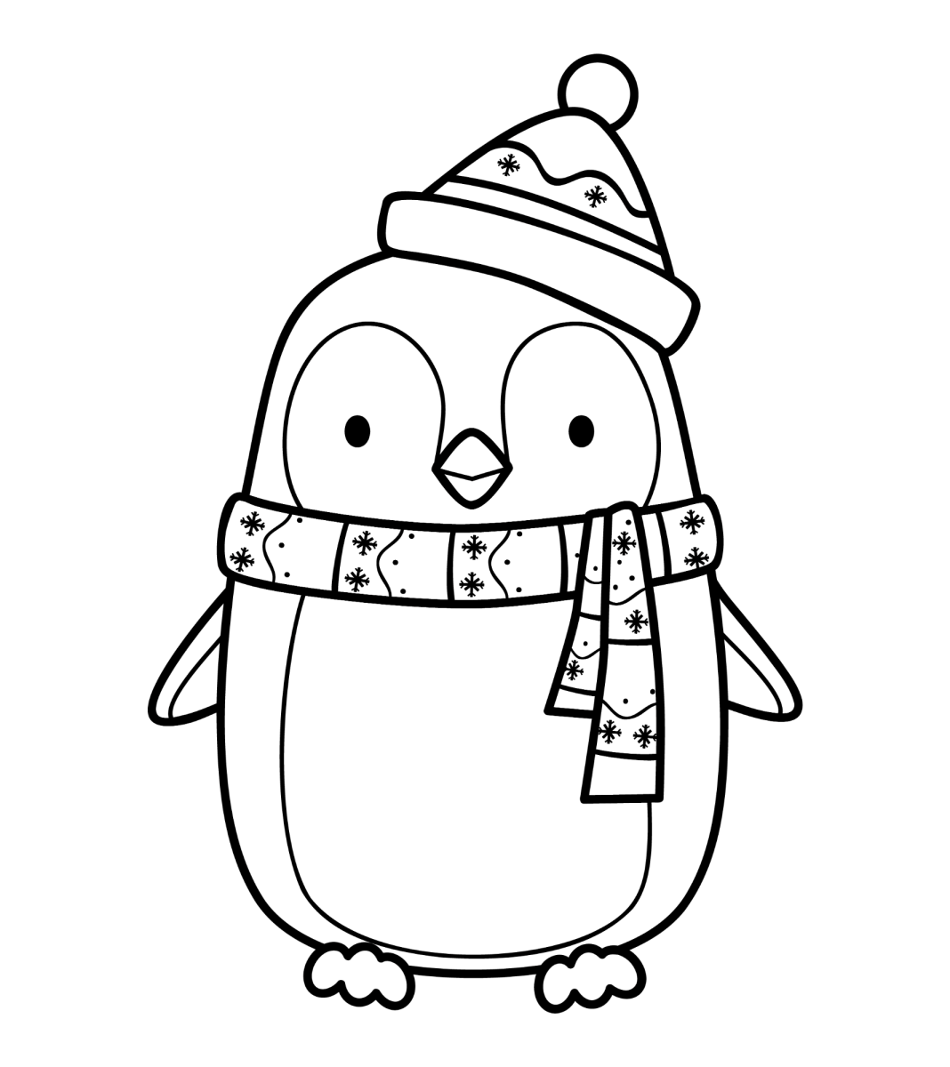 Pinguim de gorro e cachecol listrado para colorir