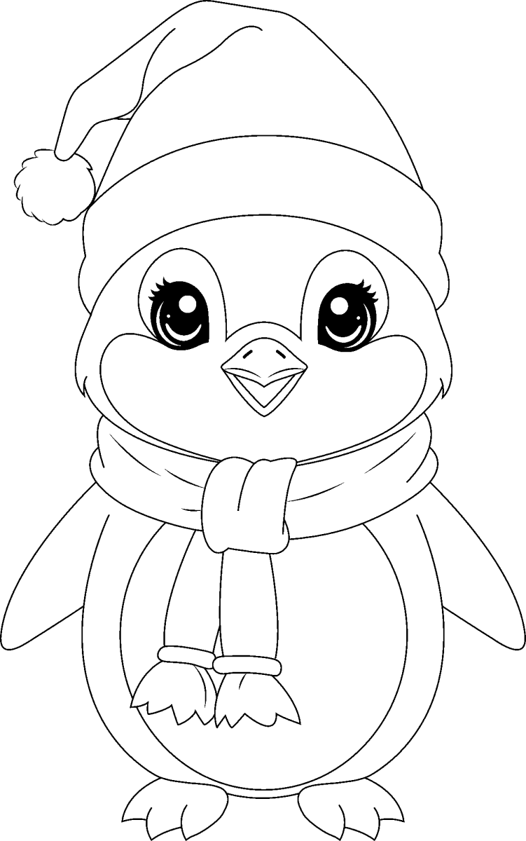 Pinguim de gorro pontudo com cachecol para colorir