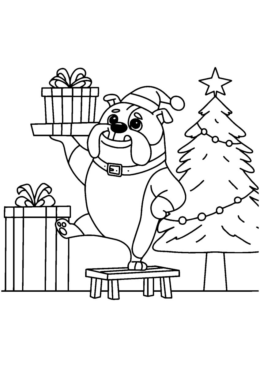 Pinguim entregando presentes de Natal para colorir