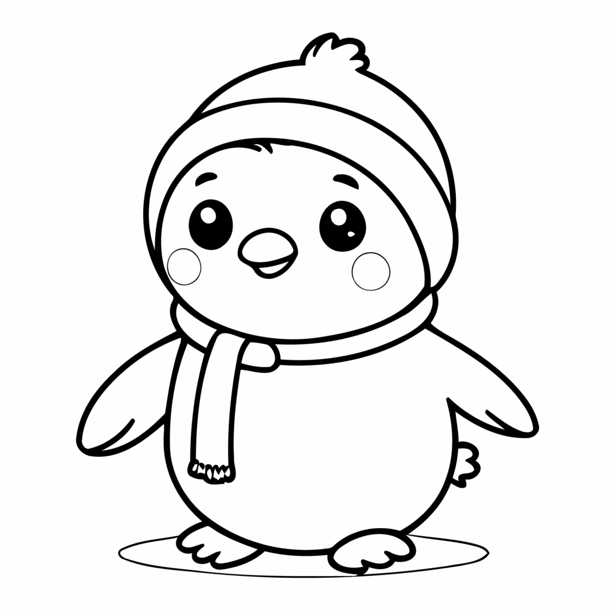 Pinguim kawaii de touca e cachecol para colorir