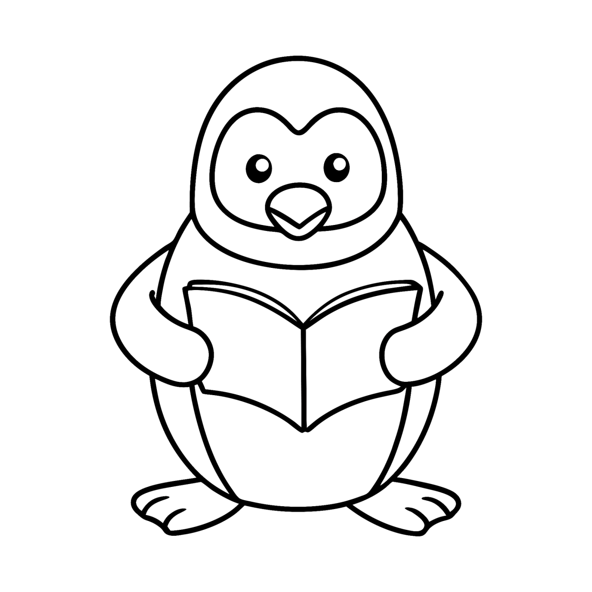Pinguim lendo um livro para colorir