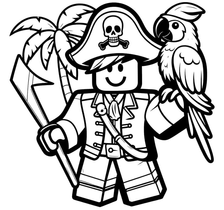 Pirata do Roblox com papagaio para colorir
