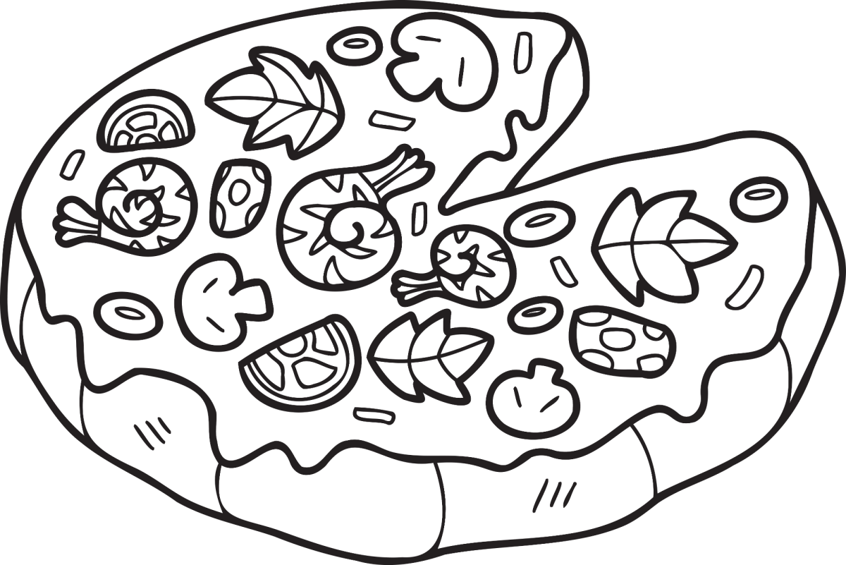 Pizza com muitos ingredientes para colorir