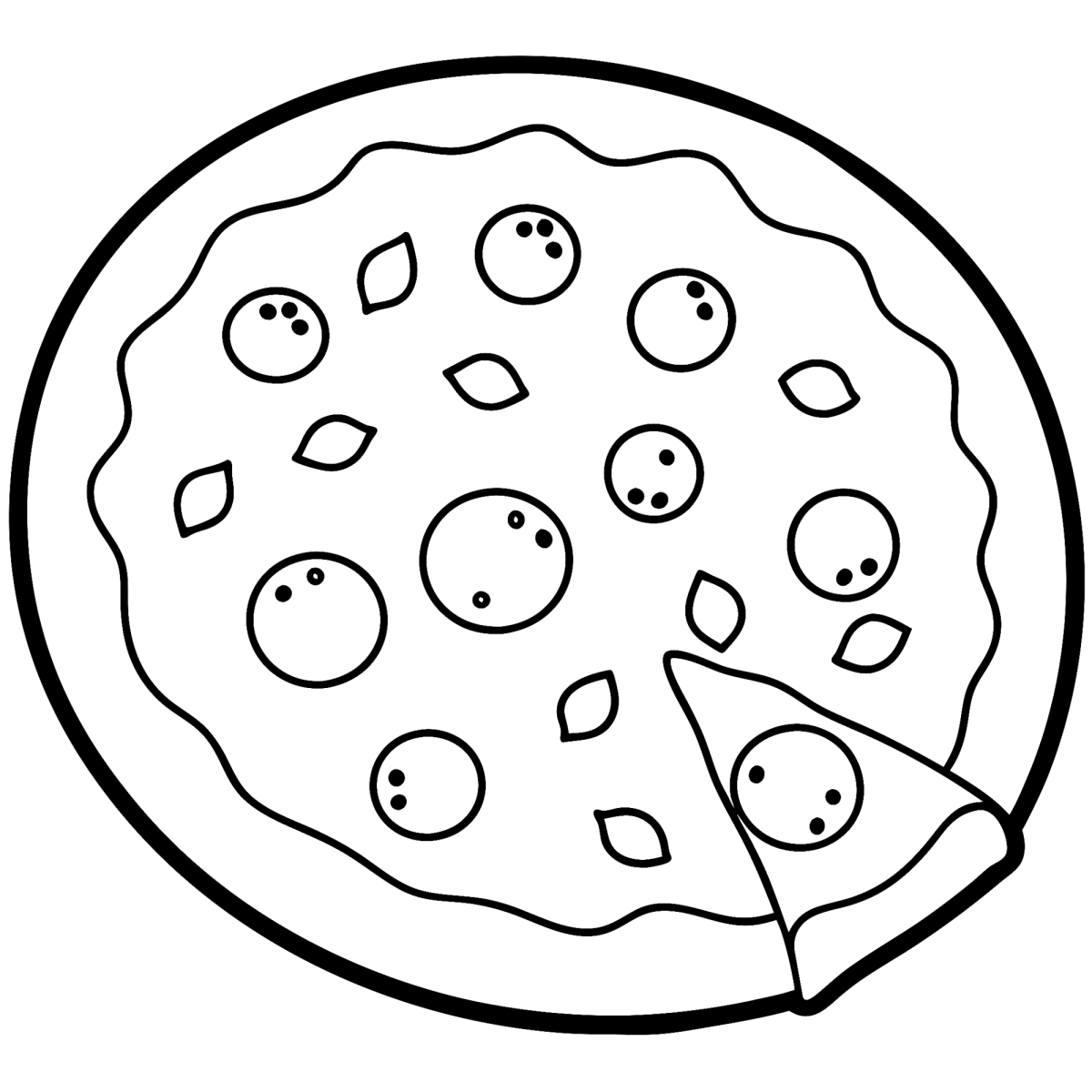 Pizza de pepperoni redonda vista de cima para colorir