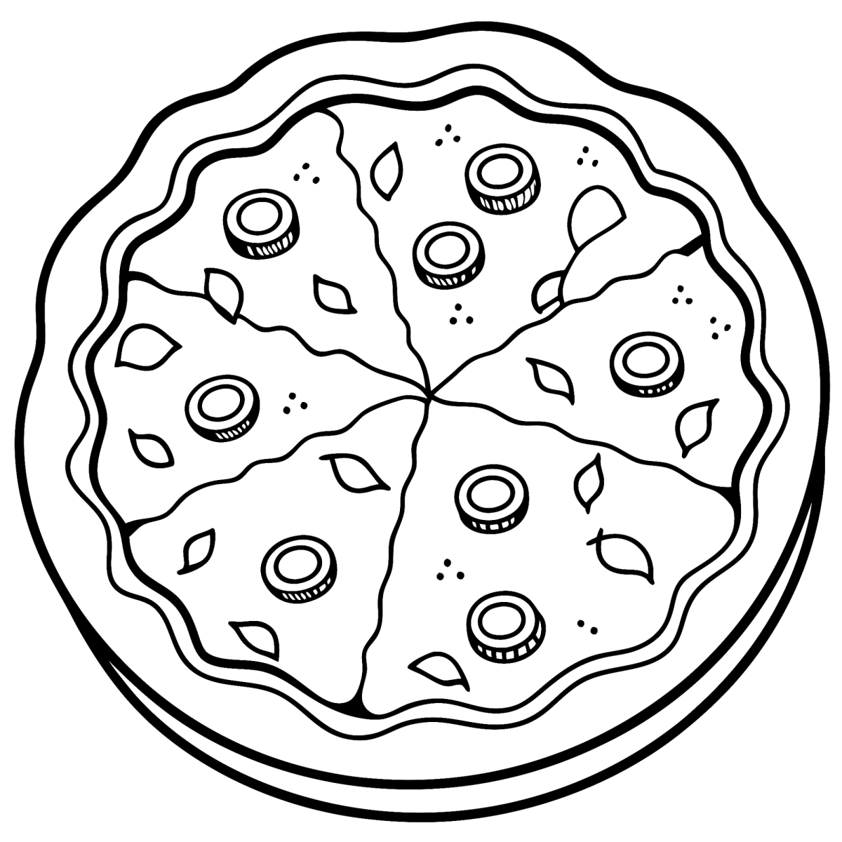 Pizza inteira cortada em fatias para colorir