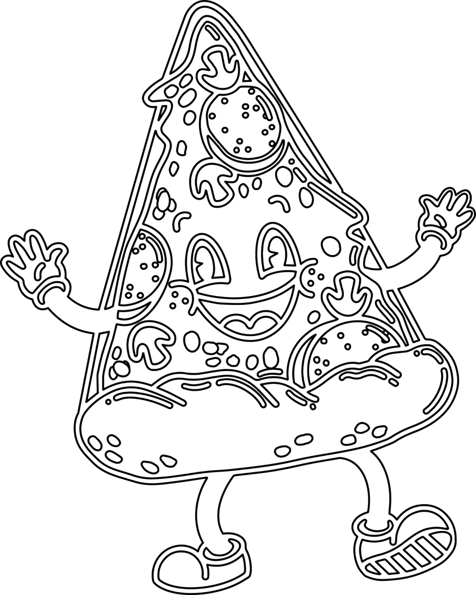 Pizza mascote de braços abertos para colorir