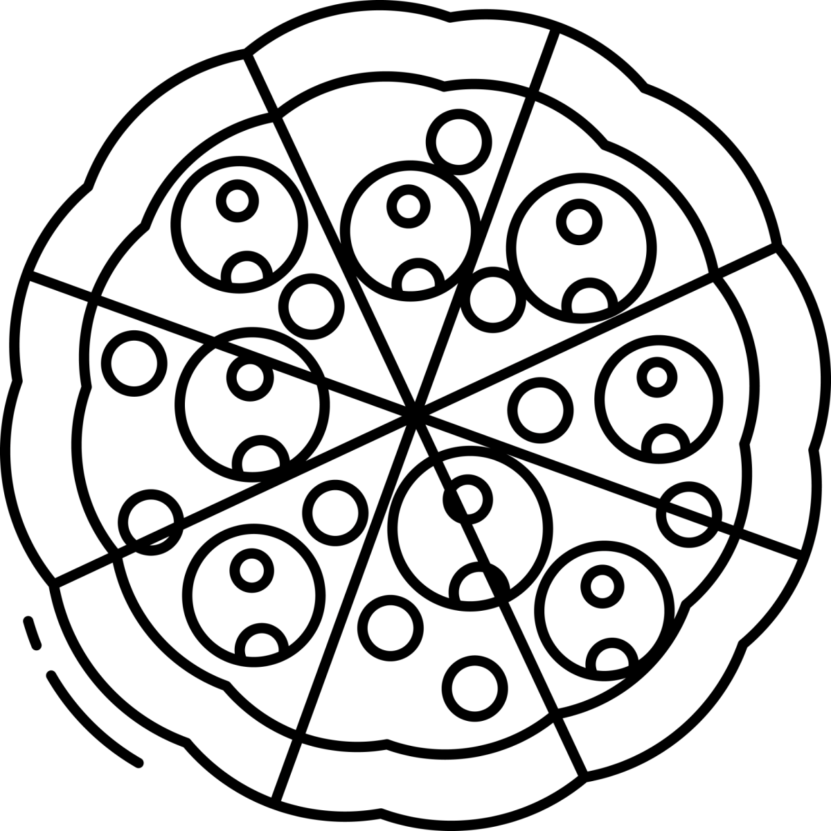 Pizza redonda em traço grosso para colorir