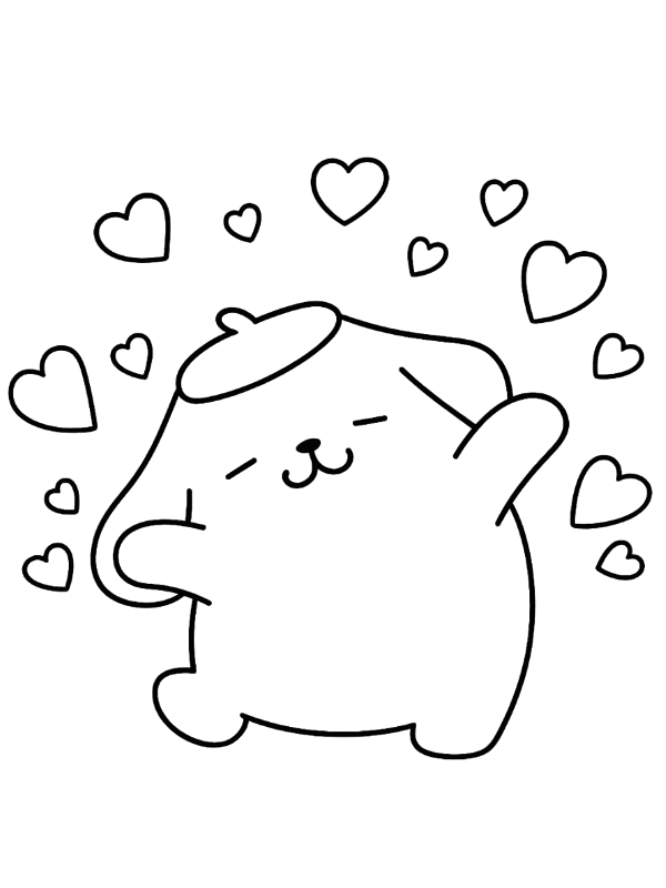 Pompompurin acenando entre corações para colorir