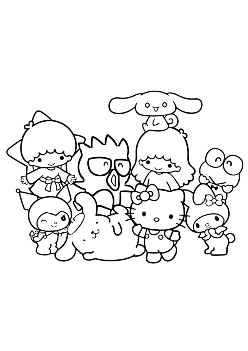 Pompompurin com a turma Sanrio para colorir