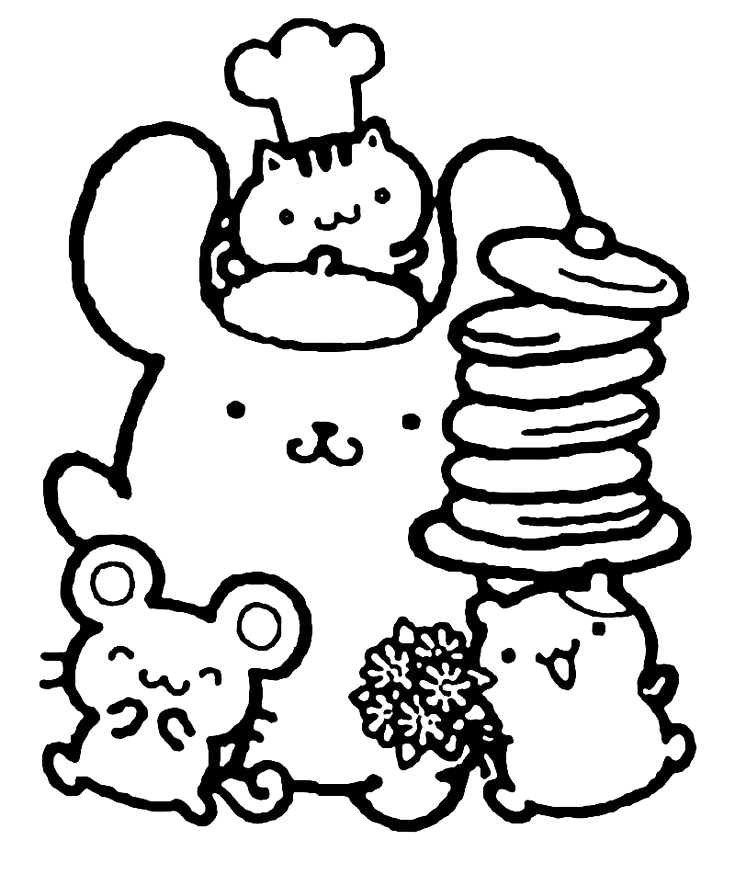 Pompompurin com torre de panquecas para colorir