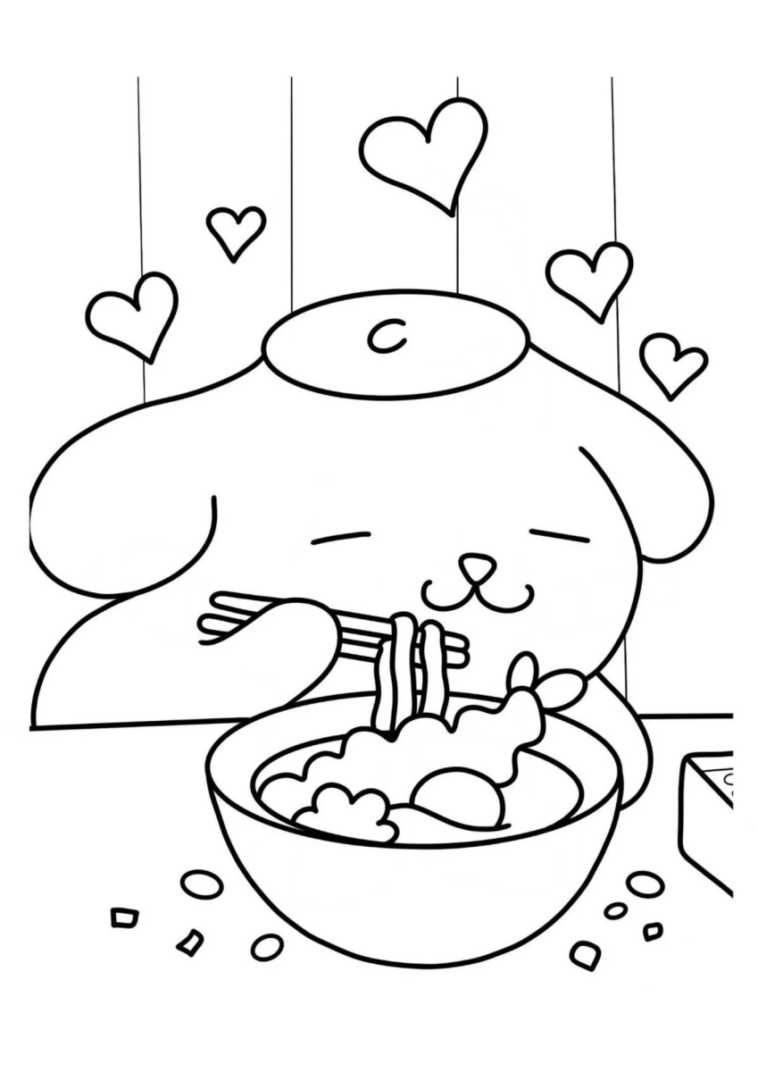 Pompompurin comendo pudim com colher para colorir