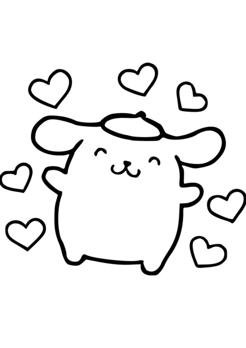 Pompompurin dançando com corações para colorir