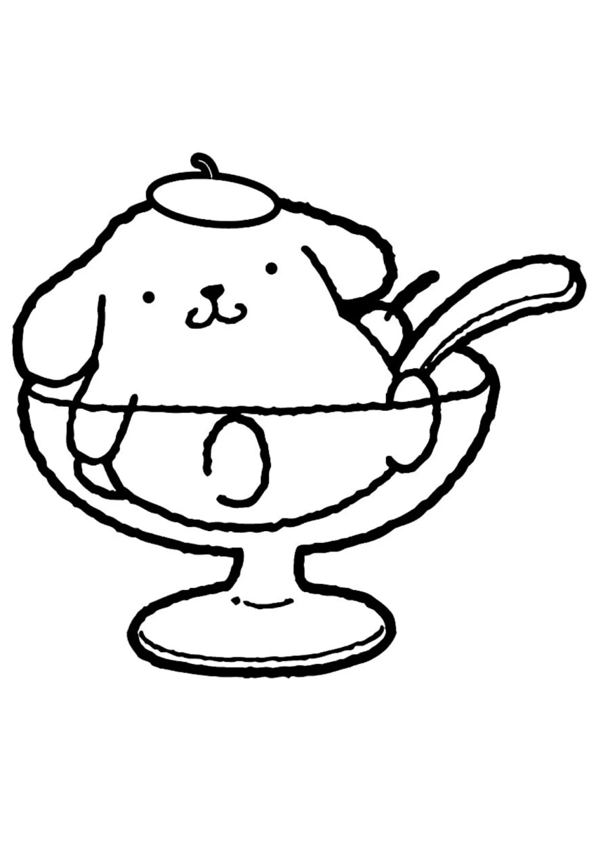 Pompompurin dentro da taça de sorvete para colorir