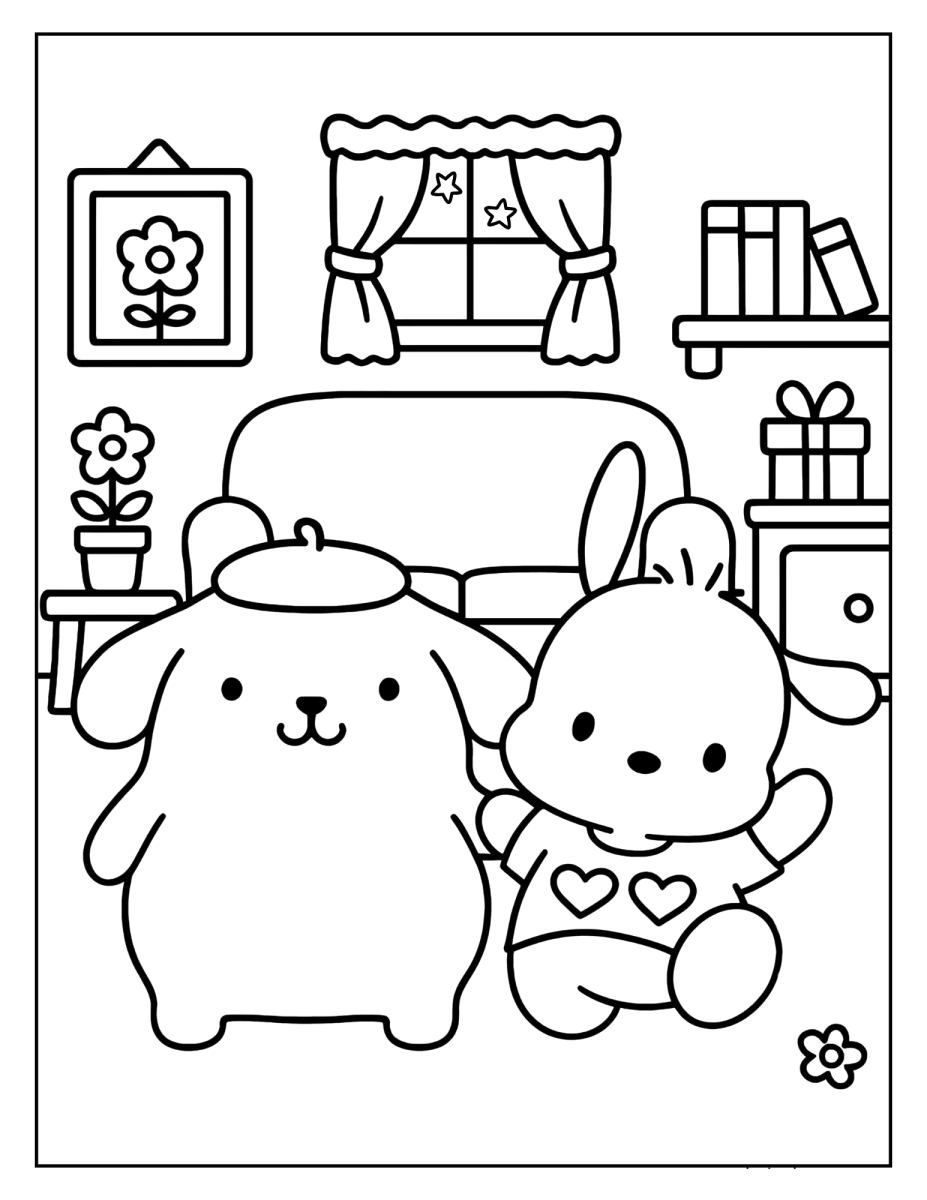 Pompompurin e amigos no quarto para colorir
