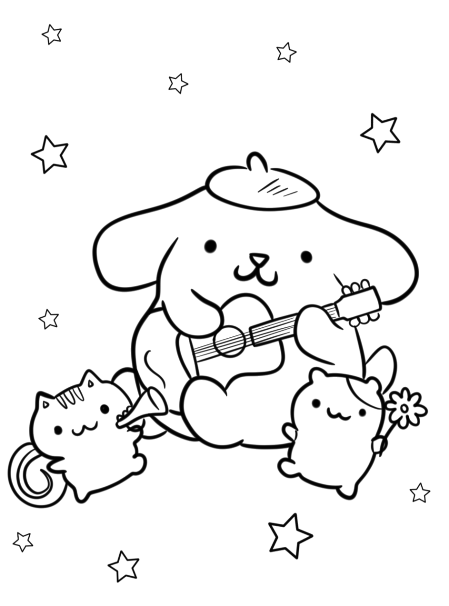 Pompompurin fazendo piquenique com os amigos para colorir