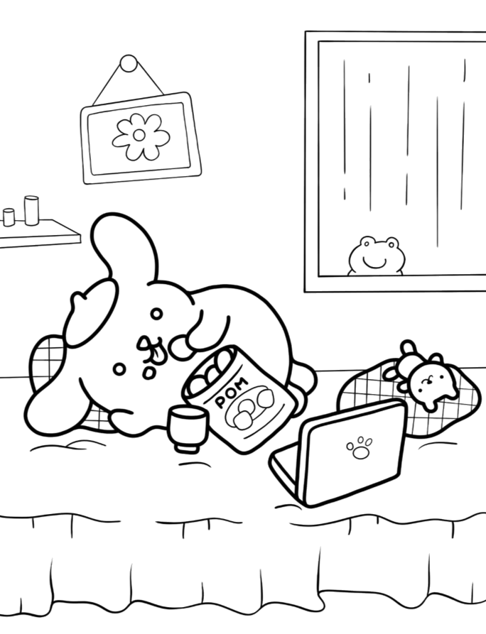 Pompompurin lendo na janela para colorir