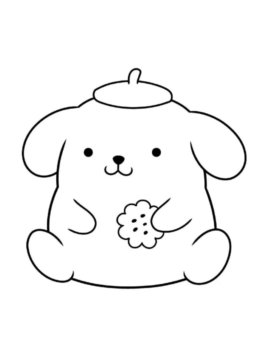 Pompompurin sentado com biscoito para colorir