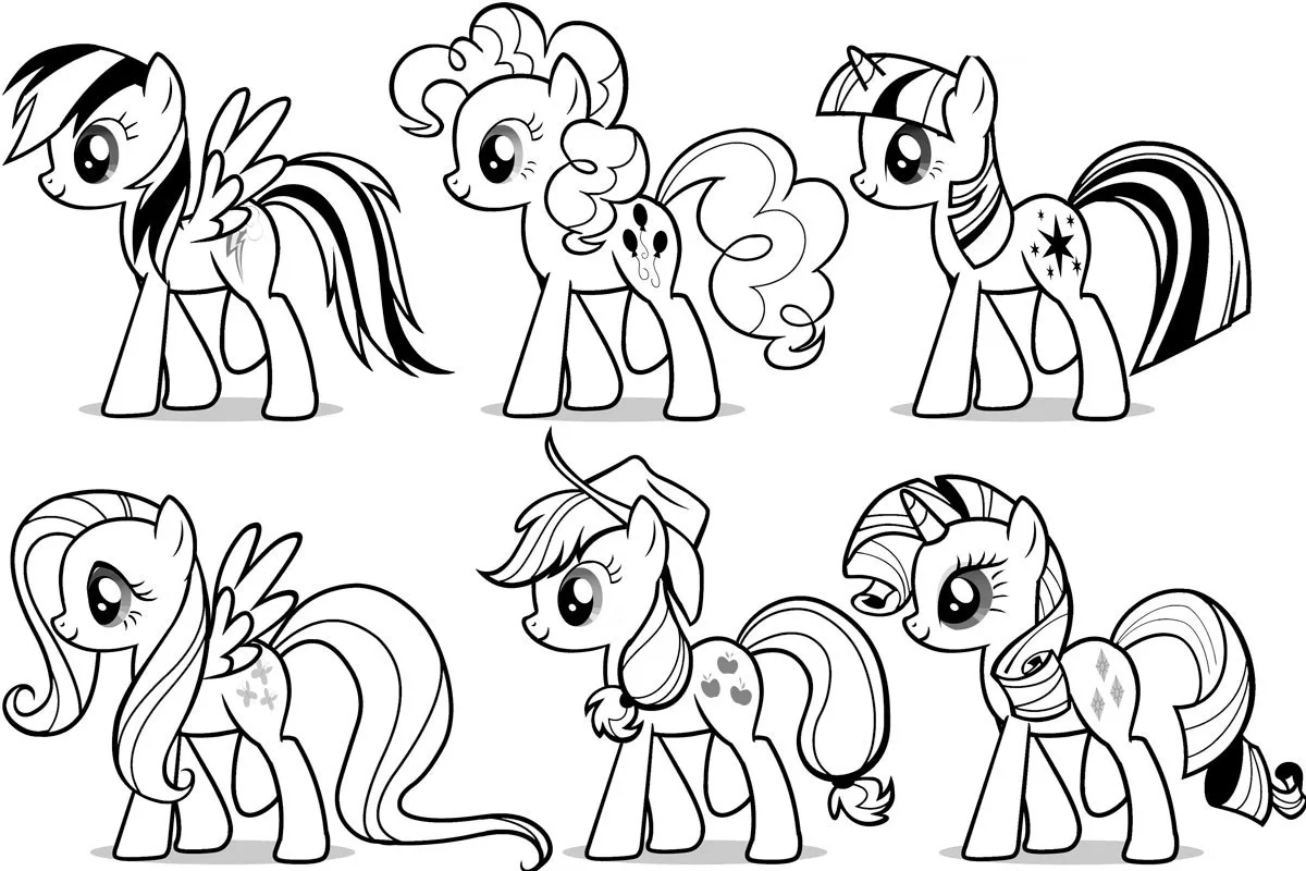 Pôneis de Equestria lado a lado para colorir