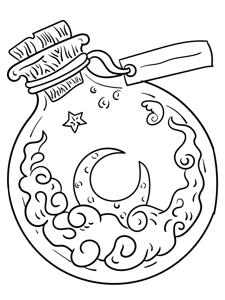 Pote de poção com lua e estrelas para colorir