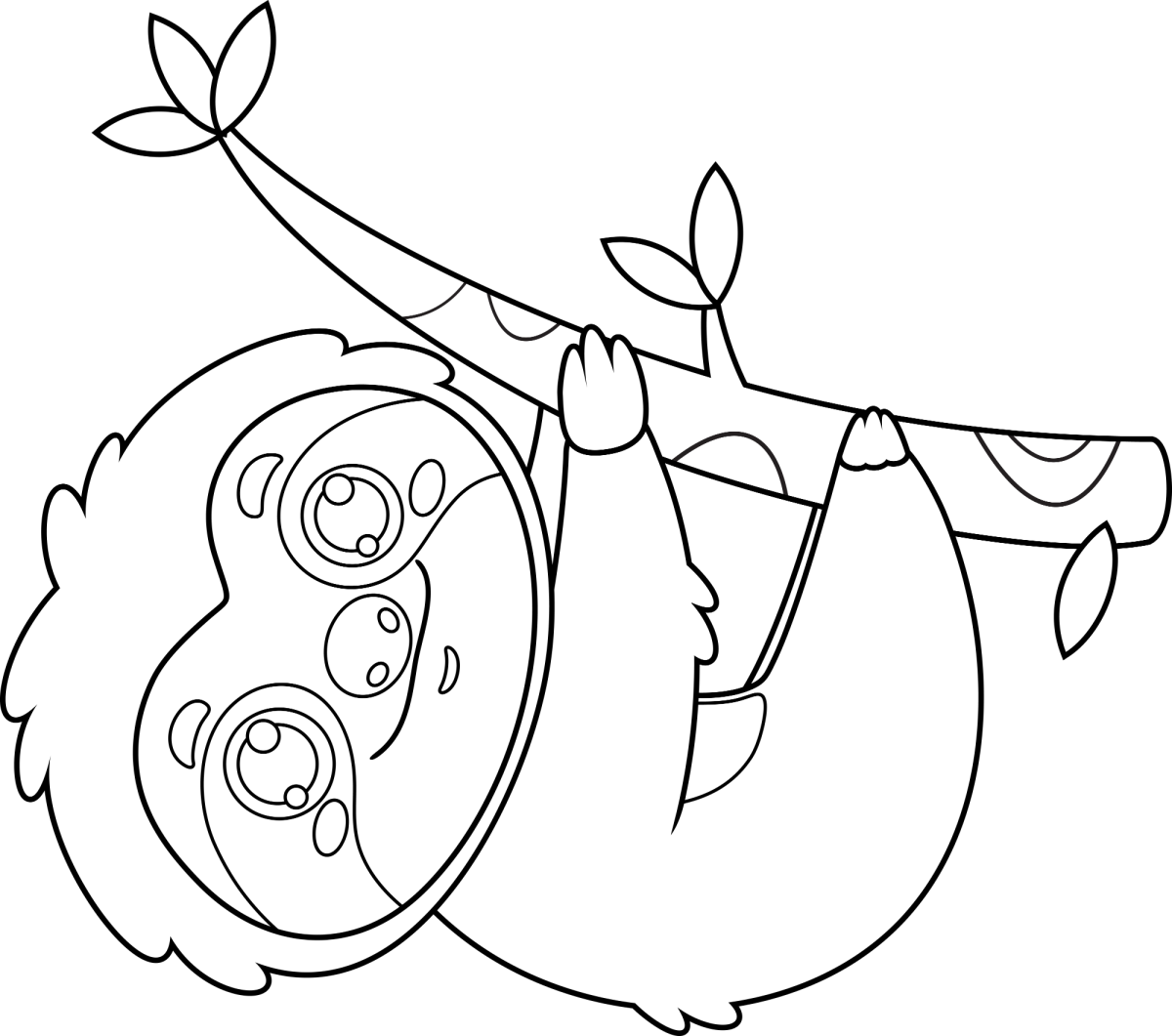 Preguiça com folhas penduradas para colorir