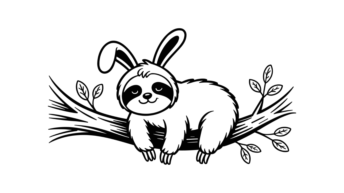 Preguiça com orelhas de coelho para colorir