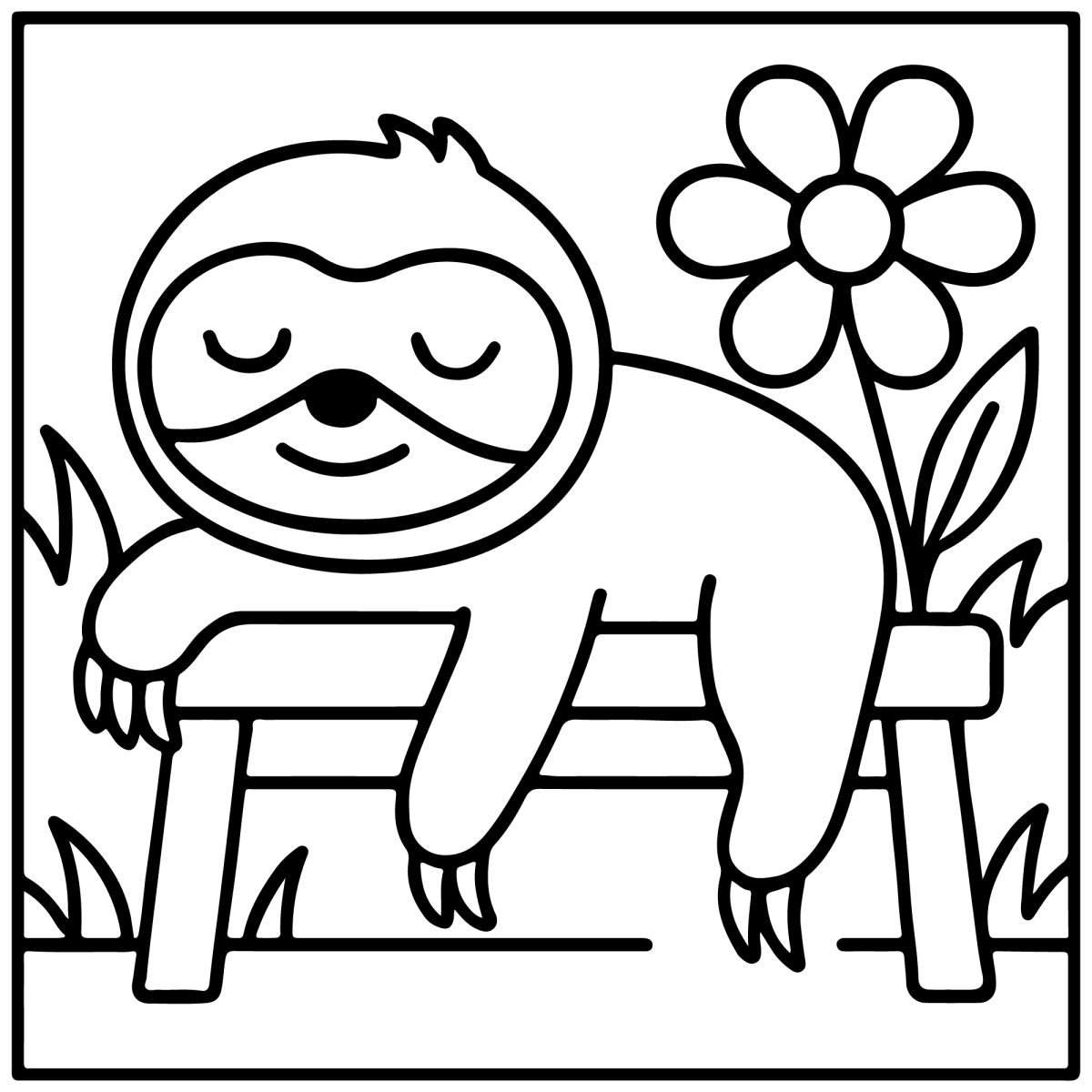 Preguiça descansando no banco do jardim para colorir