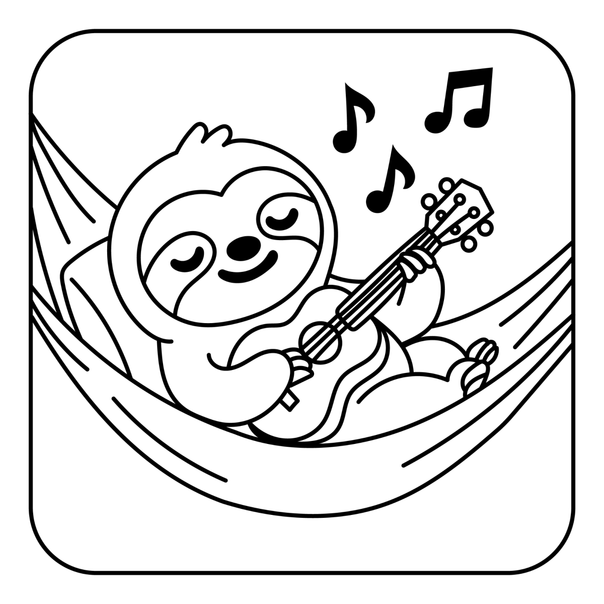 Preguiça tocando violão na rede para colorir