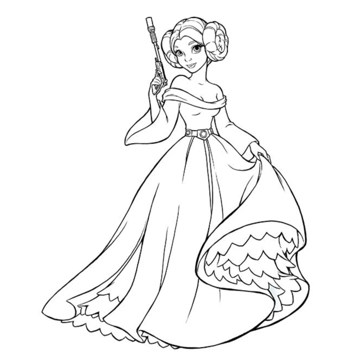 Princesa Leia com seu vestido branco para colorir
