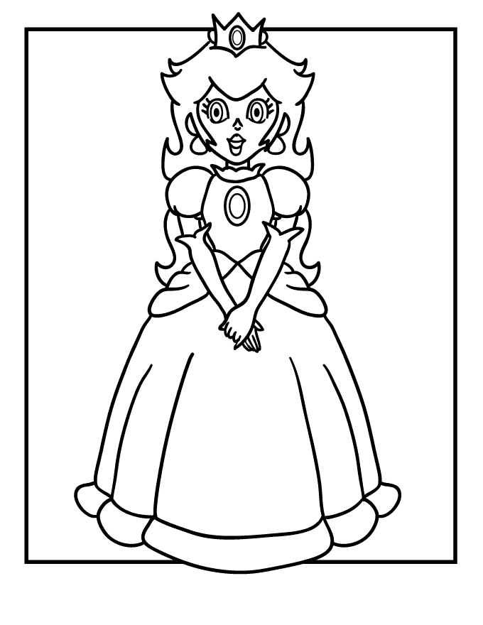 Princesa Peach com vestido de gala para colorir
