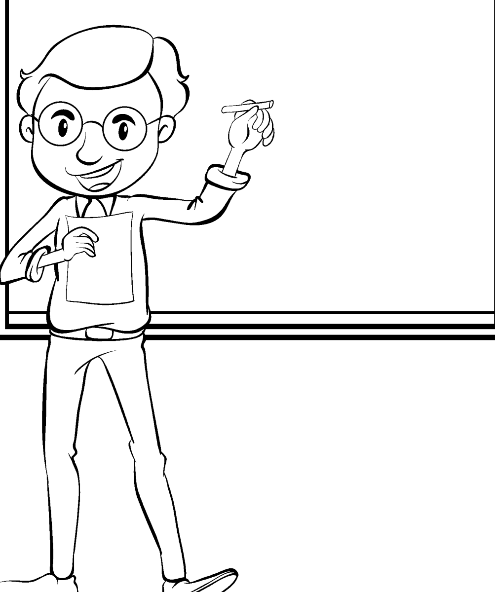 Professor explicando no quadro para colorir