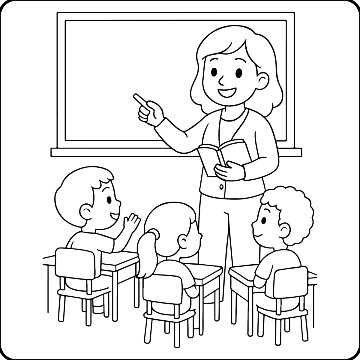 Professora ensinando as crianças pequenas para colorir
