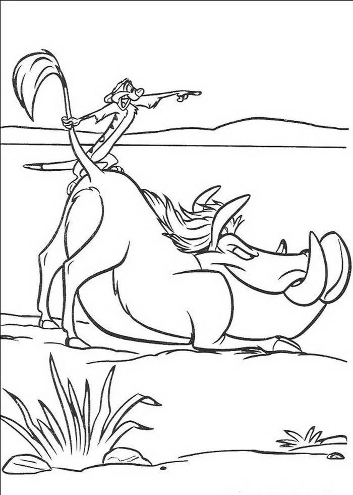 Pumba deitado com Timão para colorir