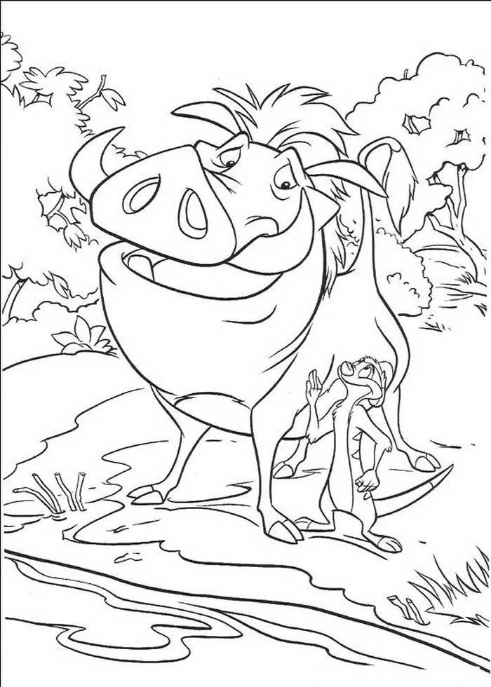 Pumba e Timão na floresta para colorir
