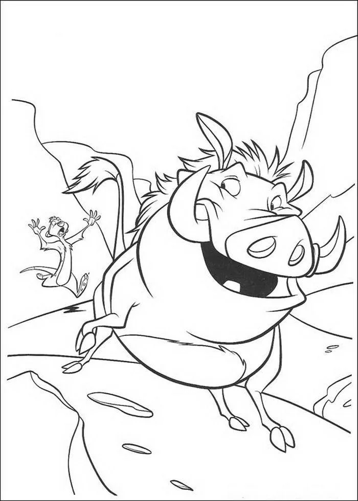 Pumba e Timão no galho para colorir