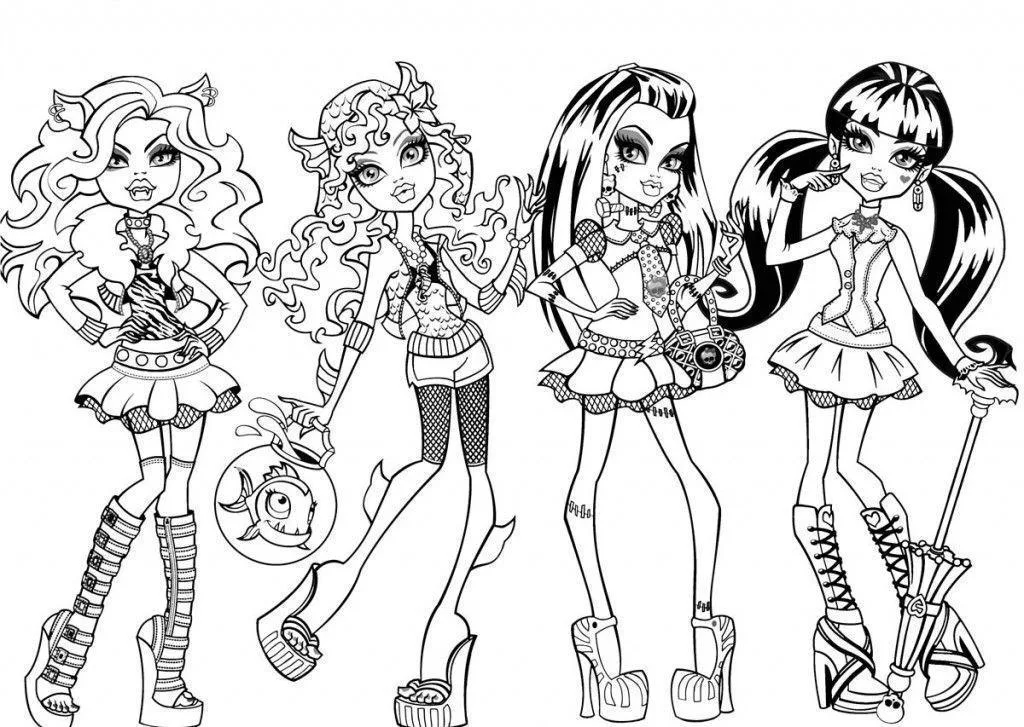 Quarteto de amigas da Monster High para colorir