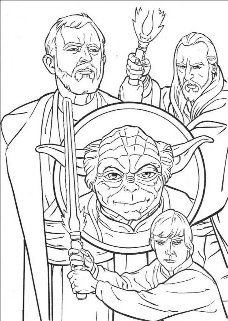 Qui-Gon Jinn, Obi-Wan e Jar Jar Binks para colorir
