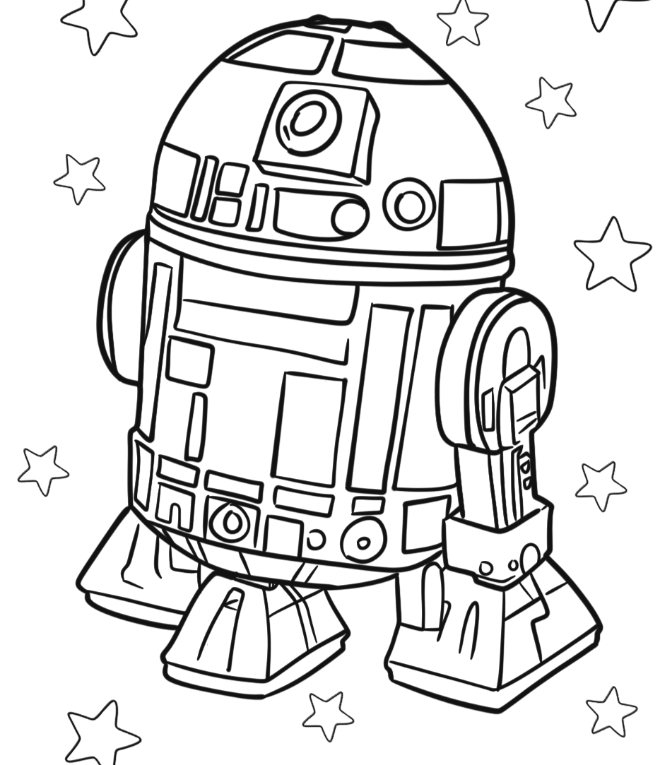 R2-D2 entre as estrelas para colorir