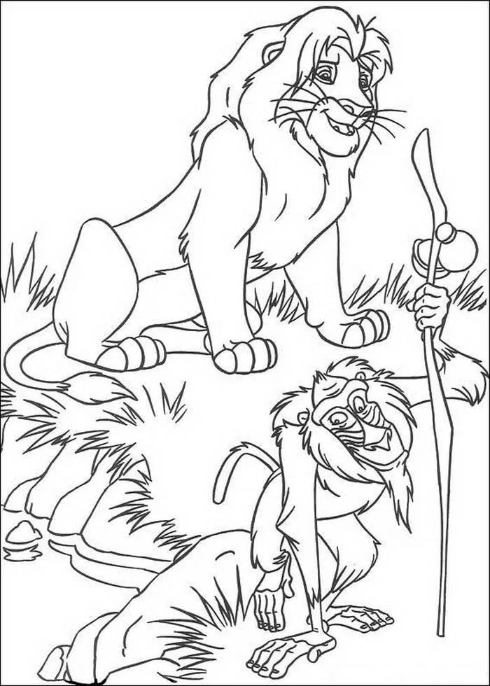 Rafiki segurando Simba para colorir