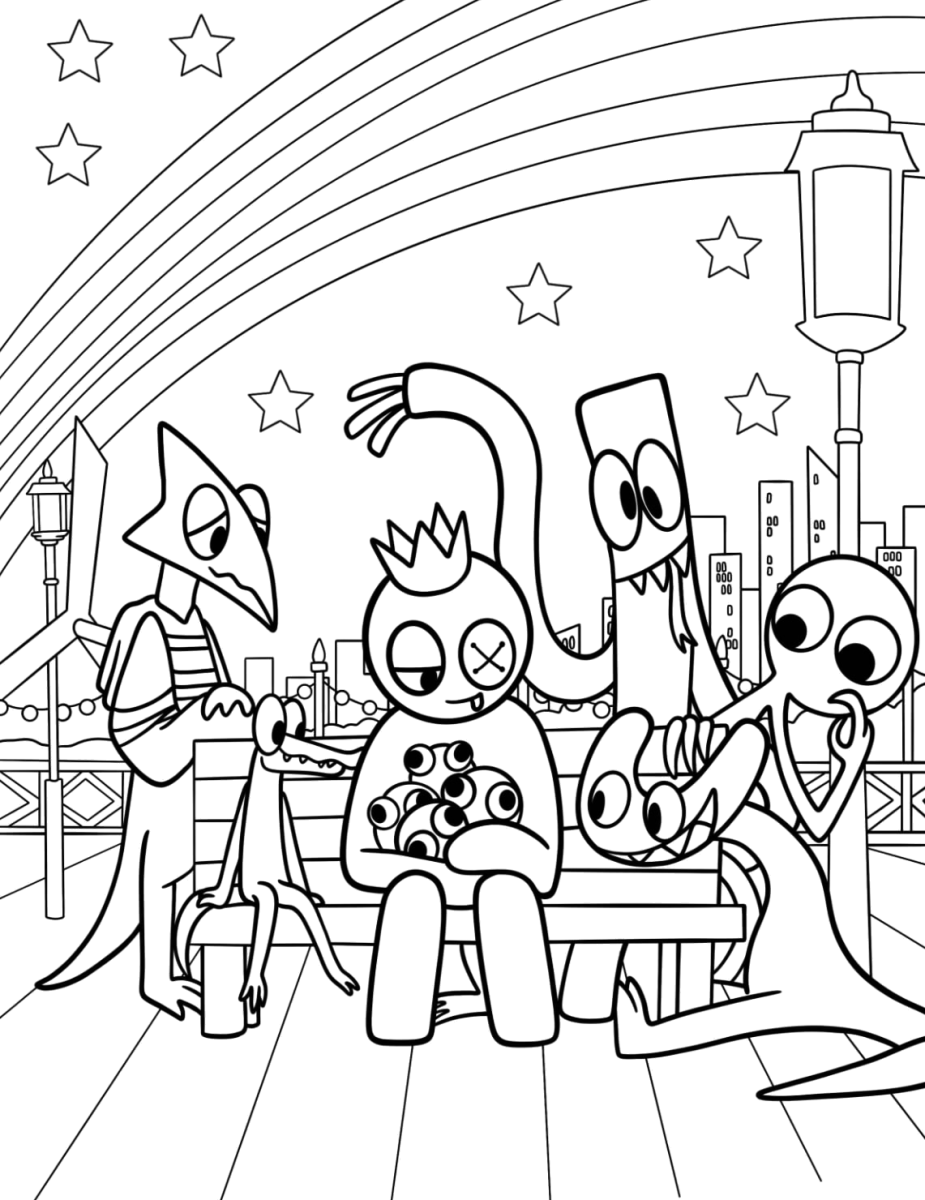 Rainbow Friends na cidade à noite para colorir