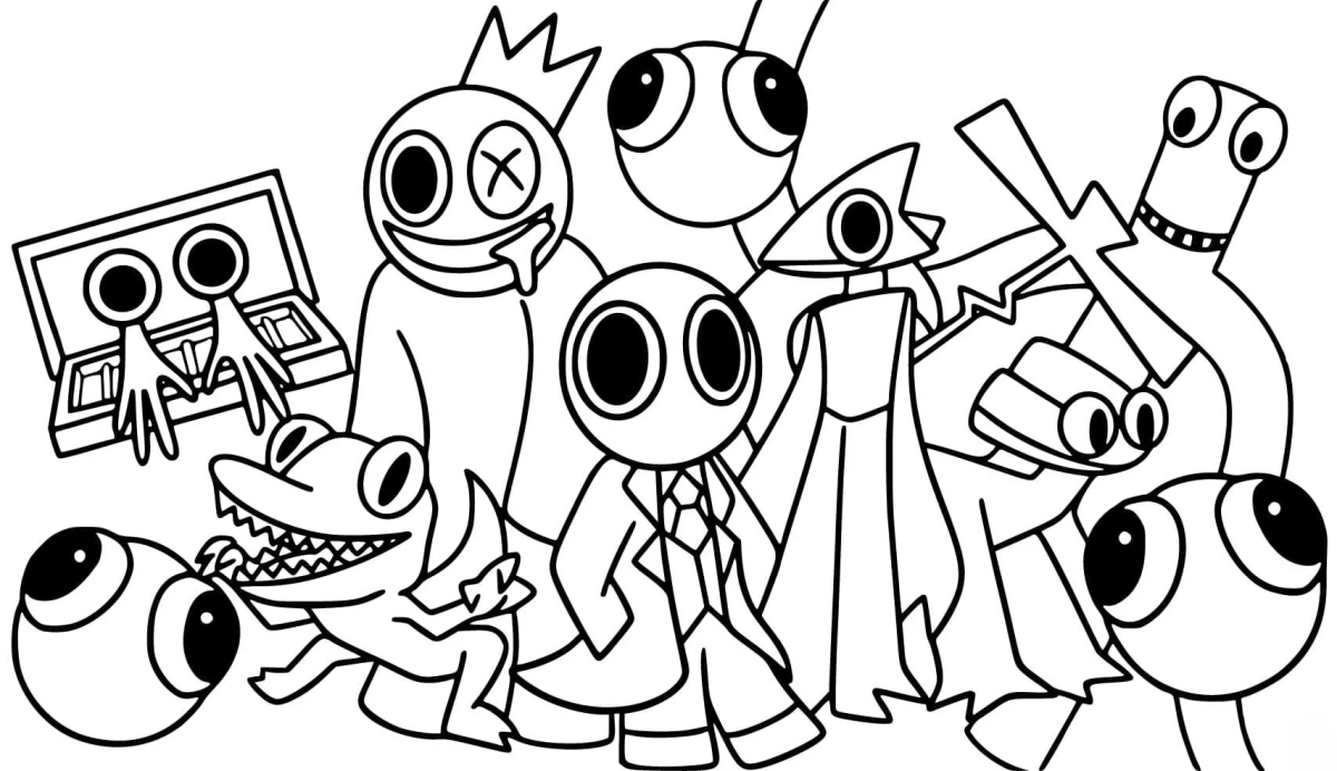 Rainbow Friends segurando a bandeira para colorir