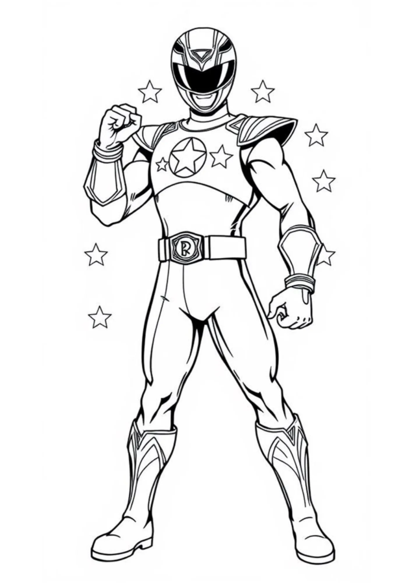 Ranger entre estrelas com o punho erguido para colorir