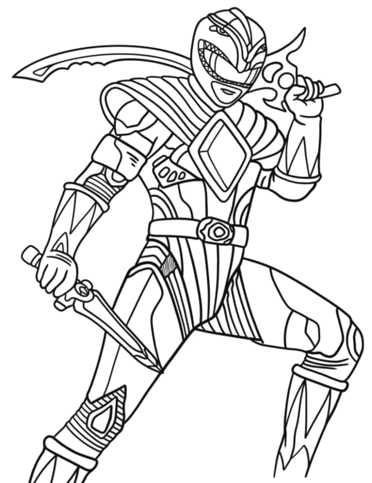 Ranger saltando com a espada em punho para colorir
