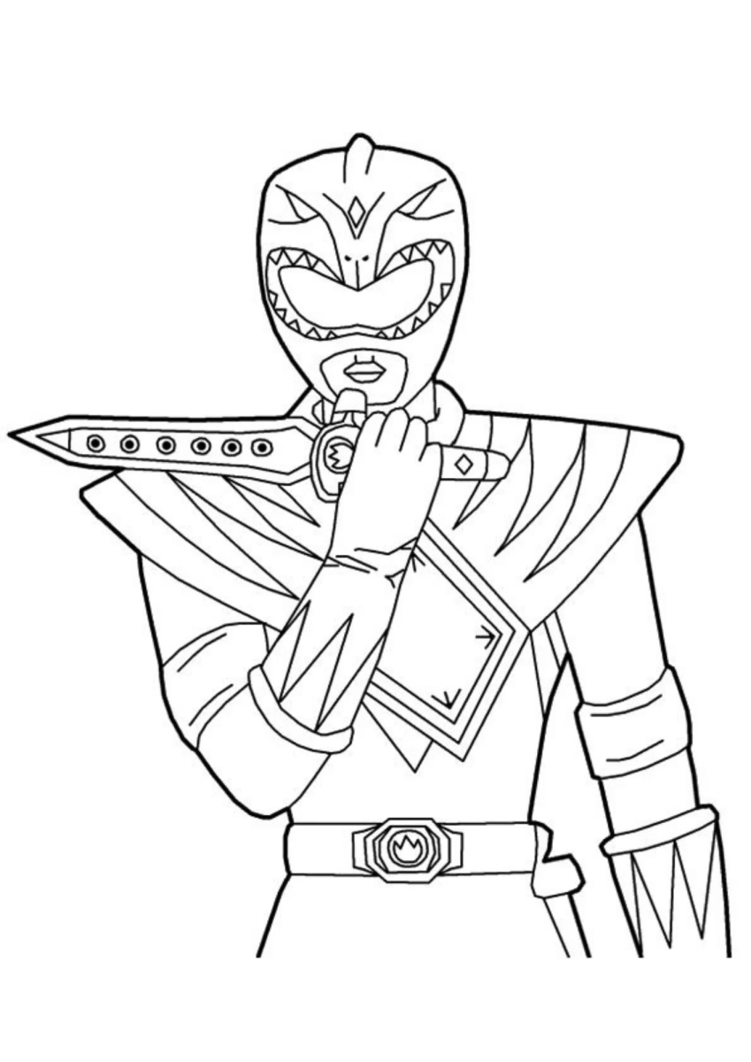 Ranger Verde com o escudo dourado para colorir