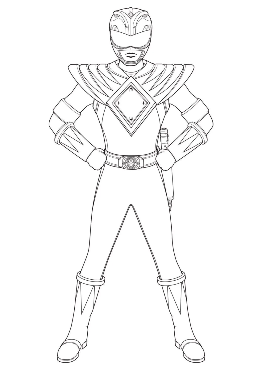 Ranger Verde de pé em pose heroica para colorir