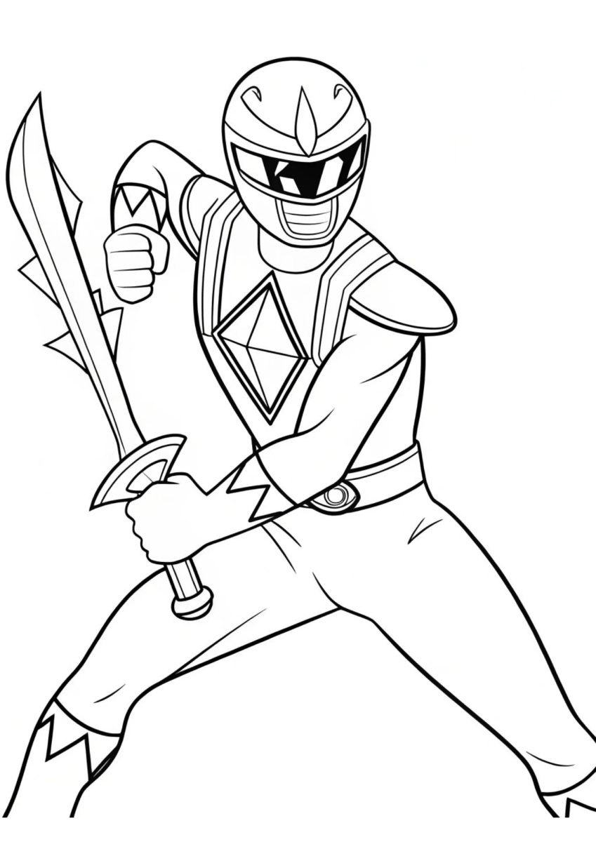 Ranger Vermelho com a Espada do Poder para colorir