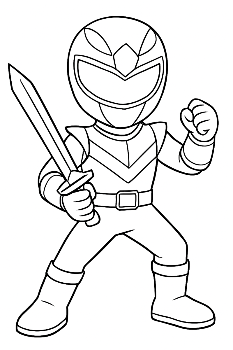Ranger Vermelho mirim com a espada para colorir