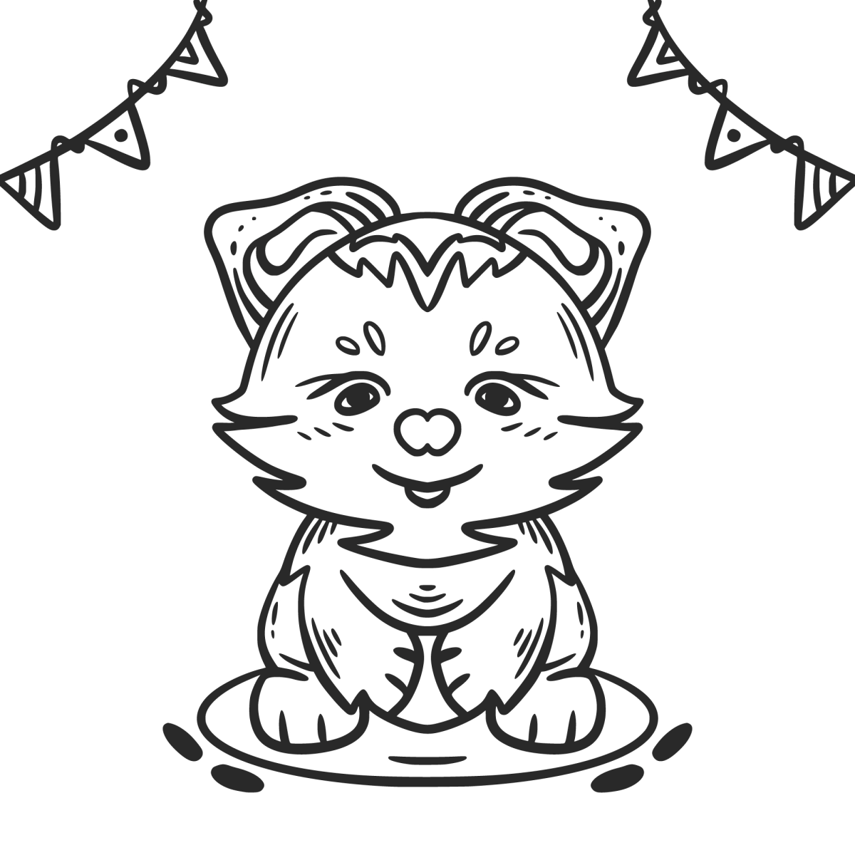 Raposa aniversariante com bandeirinhas para colorir