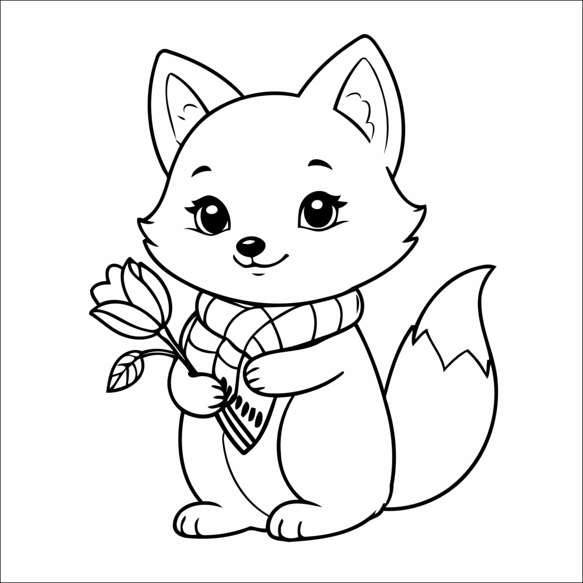 Raposa de cachecol segurando flores para colorir